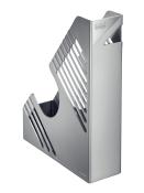 Metallischer Zeitschriftenhalter in silber. Modernes Design mit schmalen Schlitzen.