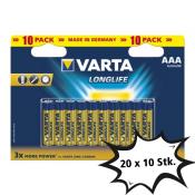 VARTA Longlife Micro AAA Batterie 20 x 10 Stück