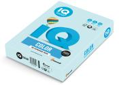 Paket mit IQ Color Papier. Helle blaue Verpackung mit buntem Luftballon.