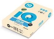 Papierpackung in beige mit blauer Schrift. Aufschrift 'IQ COLOR - THE EXPRESSIVE PAPER'. Abgebildeter bunter Heißluftballon. Hinweise für Kopierer, Drucker und FSC-Zertifizierung.