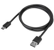 schwarzes USB-Kabel mit einem Standard-USB-Anschluss und einem Micro-USB-Anschluss. Es ist lang und flexibel.