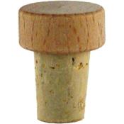 Holzkorken mit flacher Oberseite. Der untere Teil ist konisch geformt.