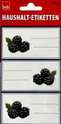 Haushaltsetiketten mit Abbildung von Brombeeren. Drei Bögen mit leeren Beschriftungsfeldern.
