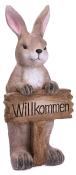 NOVOOO Standdeko Hase mit Schild Willkommen 55 x 20 x 25 cm braun