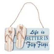 Schild Life is better in Flip Flops 20 x 12 x 1 cm blau/braun
