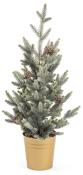 NOVOOO Seasons Xmas Christbaum mit Bockerl in goldenem Topf 65 cm grün