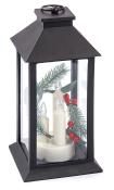 NOVOOO Seasons Xmas Laterne mit LED-Kerzen und Gesteck schwarz