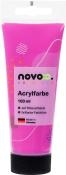 Rosa Acrylfarbe in einer 100 ml Tube. Wasserbasierte Farbe mit brillanten Farbtönen. Verpackung zeigt geometrische Muster.