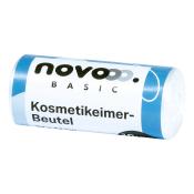 Rolle mit Kosmetikeimer-Beuteln. Verpackung in Blau und Weiß.