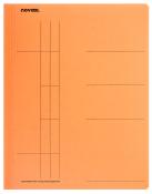orangefarbener Schnellhefter aus Recyclingkarton. Auf der Vorderseite sind Linien für Beschriftungen. Klappdeckel, schlichtes Design.