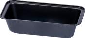 schwarze rechteckige Backform aus Metall. Glatte Oberfläche, geeignet zum Backen.