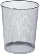Metallischer Papierkorb mit runder Form. Das Gitterdesign ermöglicht Sicht auf den Inhalt.