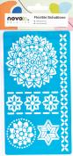 Blaue flexible Schablone mit weißen Mustern. Enthält Blumen und geometrische Formen.