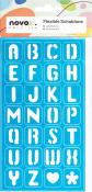 Blaue flexible Schablone mit weißen Buchstaben. Enthält das Alphabet A bis Z sowie Herz und Stern. Selbsthaftend, aus Kunststoff.