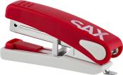 Roter Hefter mit silbernem Metallteil. Ergonomisches Design, einfach zu bedienen.