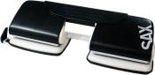 Schwarzer Handstanzer mit weißen Elementen. Kompakt und ergonomisch gestaltet.