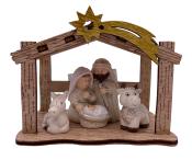 Holzkrippe mit Krippenfiguren 7,4 x 6 x 9,5 cm braun