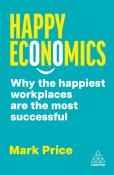 Buchcover mit dem Titel 'Happy Economics'. Helle Farben, einfacher Schriftzug, lächelndes Gesichtssymbol.