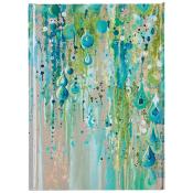 Abstrakte Malerei in Blau- und Grüntönen. Tropfenartige Formen und fließende Linien.