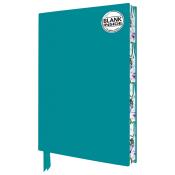 Teal-farbenes Notizbuch mit floralem Design an der Seite. Es hat einen Aufkleber mit der Aufschrift 'BLANK INSIDE'.