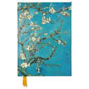 Notizbuch mit einem Cover in Blau. Abbildung von blühenden Zweigen auf hellem Hintergrund.