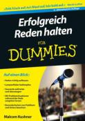 Buchcover mit dem Titel 'Erfolgreich Reden halten für Dummies'. Dunkler Hintergrund mit Mikrofon und Publikum im Vordergrund.