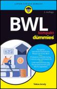 Buchcover mit dem Titel 'BWL kompakt für dummies'. Grafiken zu Wirtschaft und Finanzen, dunkler Hintergrund.