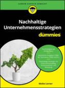 Buchcover mit dem Titel 'Nachhaltige Unternehmensstrategien für dummies'. Grafisches Element in Form eines Baumes in einem Blumentopf.