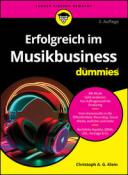 Buchcover mit dem Titel 'Erfolgreich im Musikbusiness für Dummies'. Grafisches Design mit Kopfhörern und bunten Lichtern.