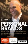 Buchcover mit dem Titel 'PERSONAL BRANDS'. Autor Oliver Pott lächelt, Hintergrund ist unscharf.