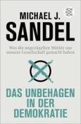 Buchcover von Michael J. Sandel. Titel: Das Unbehagen in der Demokratie, mit einem Symbol über einem Kreuz.