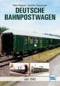 Buchcover mit dem Titel 'Deutsche Bahnpostwagen'. Abbildung eines grünen Bahnpostwagens und historische Fotos.