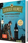 Buchcover von 'Sherlock Holmes' Adventskalender der Logikraetsel. Illustration eines Detektivs vor Big Ben.