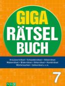 Buchcover mit grünem und orangefarbenem Hintergrund. Titel: 'GIGA RÄTSELBUCH 7'. Enthält verschiedene Rätselarten wie Kreuzworträtsel und Bilderrätsel.