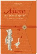 Buchcover mit dem Titel 'Advent mit Selma Lagerlöf'. Orange Hintergrund mit Silhouetten eines Kindes und einer Gans.