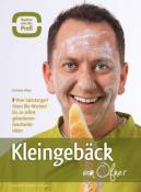 Buchcover mit dem Titel 'Kleinegebäck vom Ofner'. Ein lächelnder Mann mit Mehl im Gesicht hält ein Brot.