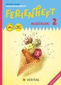 Cover eines Mathe-Ferienhefts für die 2. Klasse. Titel: 'FERIENHEFT 2 - ALLES KLAR!'. Abbildung von einem Waffeleis mit bunten Eiskugeln und Streuseln. Bunte Gestaltung mit gelbem und blauem Hintergrund.