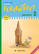 Cover eines Ferienhefts mit dem Titel 'Ferienheft Englisch 2'. Abgebildet ist ein Sandturm, der Big Ben ähnelt, und ein gezeichneter Krebs mit einer britischen Flagge.