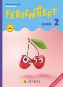 Buchcover für 'Ferienheft Lesen 2'. Zwei Kirschen mit großen Augen auf rosa Hintergrund.