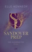 Buchcover von 'Sandover Prep - Der Außenseiter'. Lila Hintergrund mit goldener Schrift und einem Wappen.