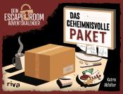 Cover für einen Escape Room Adventskalender. Titel: Das geheimnisvolle Paket, mit einem Paket und einer Tasse Kaffee.