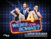Drei Männer stehen vor einem bunten Hintergrund mit Weihnachtsbaum-Motiven. Der Titel der Show ist 'Wer weiss denn sowas?'.