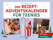 Buchcover mit dem Titel 'Der Rezept-Adventskalender für Teenies'. Enthält Bilder von Snacks und Getränken in festlicher Präsentation.