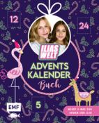 Adventskalender Buch mit buntem Design. Enthält Bilder von zwei Mädchen und weihnachtlichen Motiven.