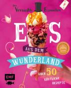 Buchcover mit dem Titel 'Eis aus dem Wunderland'. Bunte Eiskugel auf einer Waffel, pinker Hintergrund.