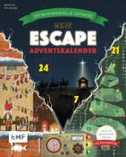 Cover eines Adventskalenders mit dem Titel 'Mein Escape Adventskalender'. Grafische Darstellung von Weihnachtsmotiven und Zahlen für die Tage bis Weihnachten.
