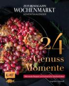 Buchcover mit dem Titel '24 Genuss Momente'. Abgebildet ist ein Gericht mit Trauben und anderen Zutaten.
