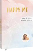 Buchcover mit dem Titel Happy Me. Sanfte Farben und eine einfache Linienzeichnung einer Frau.