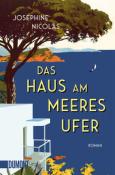 Buchcover mit dem Titel 'Das Haus am Meeresufer'. Grafische Darstellung eines Hauses am Wasser mit Bäumen im Hintergrund.