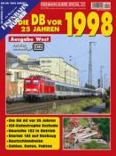 Cover eines Magazins mit dem Titel 'Die DB vor 25 Jahren 1998'. Eine rote Lokomotive zieht einen Zug auf einer Bahnstrecke.